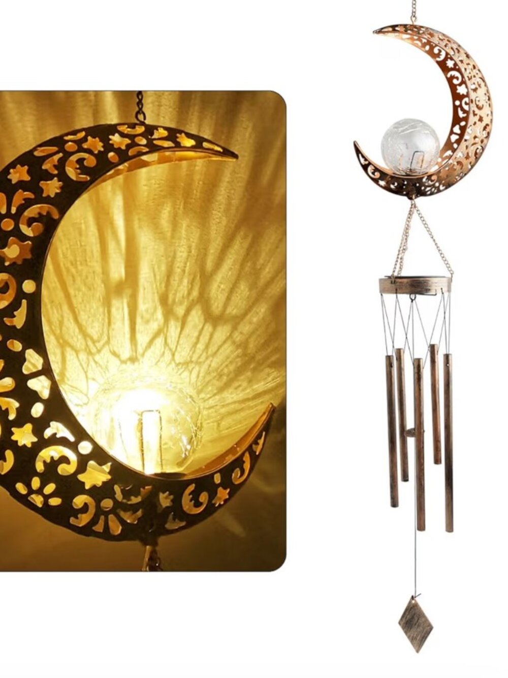 Moon wind chime/solar outdoor-New without tags